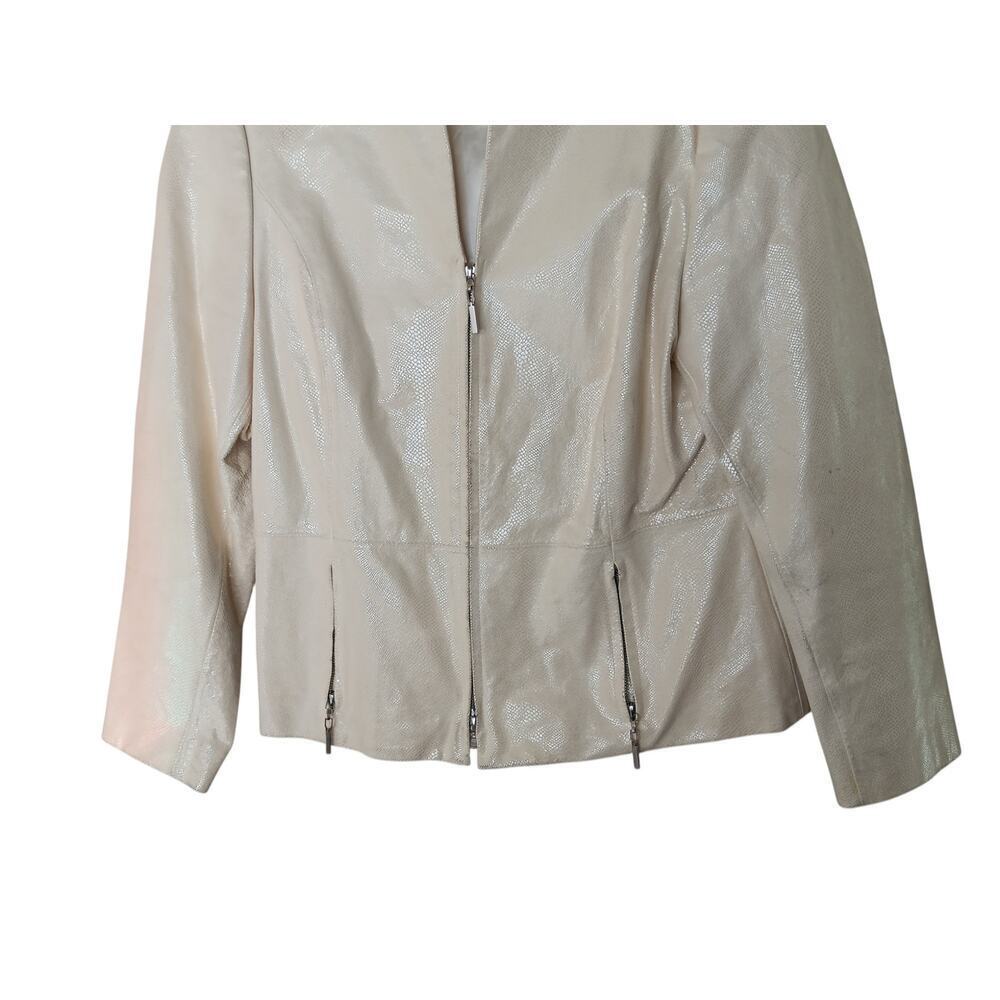 Tesori Womens Jacket Sz L Beige Cream Textured Leather Zip Front Pockets Lined - Picture 7 of 16
